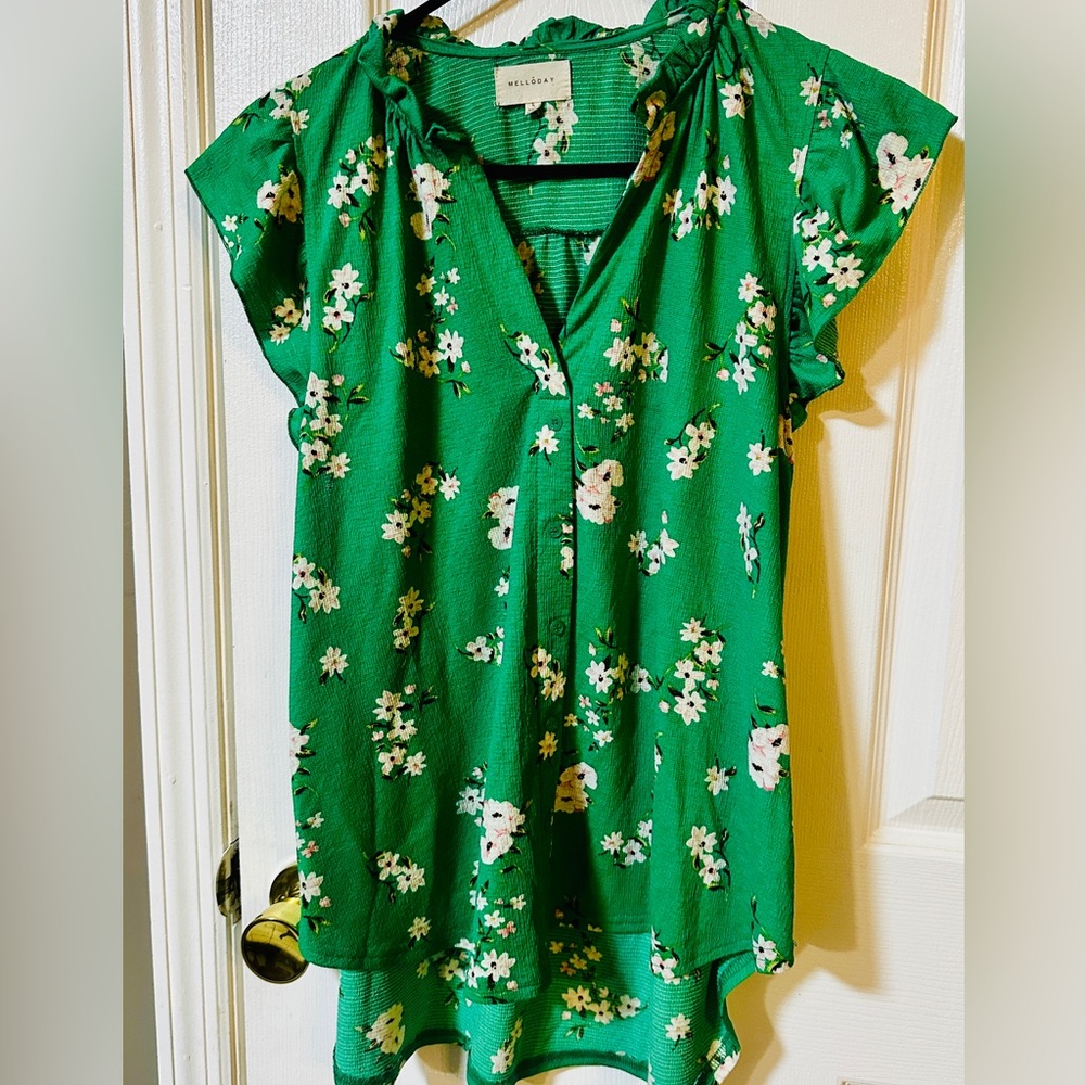 MELLODAY Green Floral Blouse